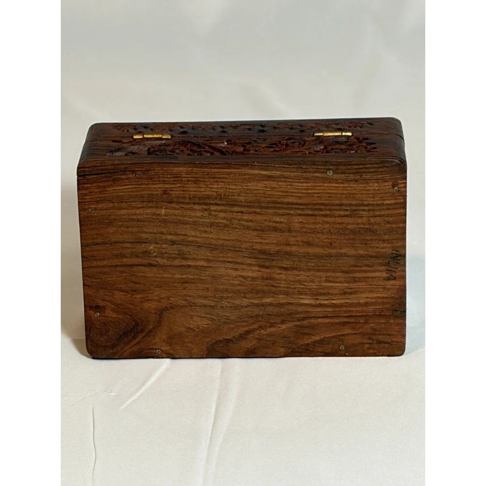 Carved Hinged Wooden Floral Trinket Box, Brown Rectangle Decorative Box